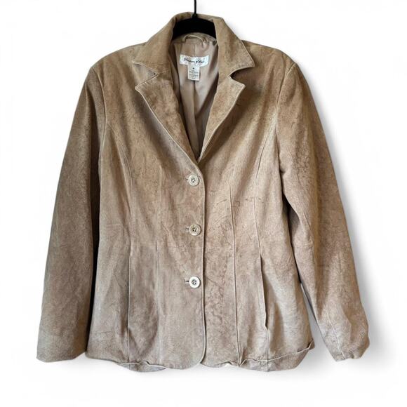 Vintage Preston & York Tan Suede Leather Jacket Medium Y2K - Picture 3 of 8